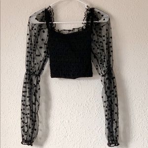 Parisian Black Mesh Polka Shirt